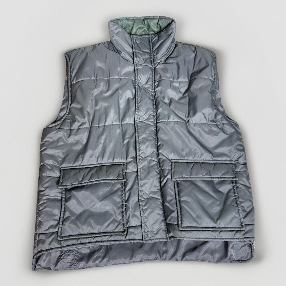 David Taylor Men’s Large Vest Puffer Gray Nylon Sleeveless Outdoor Winter